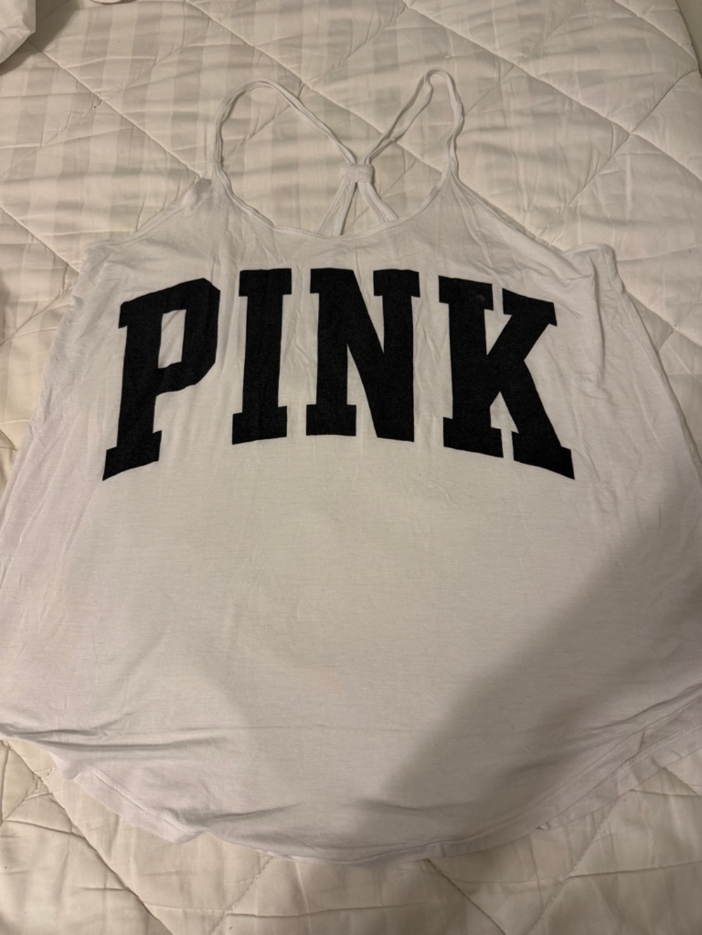 PINK Victoria's Secret White Tank with Black Logo